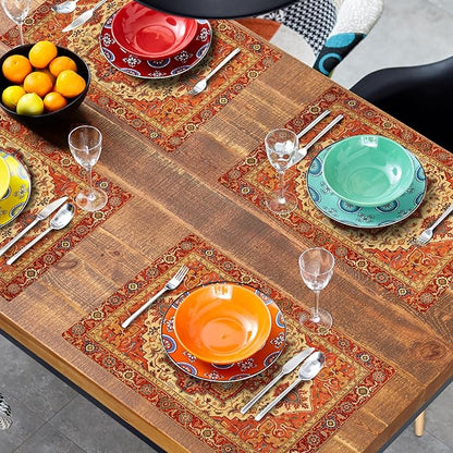 Giwawa Boho Ethnic Placemats Set of 4 Vintage Orange Brown Retro Flower Decorative Linen Table Place Mats 12"x18" Rustic Country Style Floral Place Mats Heat Resistance for Kitchen Dining Farmhouse