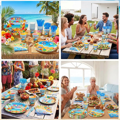350 Pcs Beach Party Decorations 12 in Disposable Oval Hello Summer Plates - Image 5