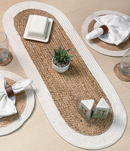 Verona Oval Woven Jute & Cotton Braided Table Runner, Size -13 x 36 Inches - Image 5