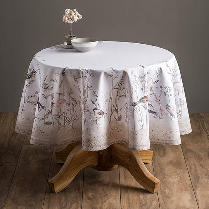 Maison d' Hermine Table Cloth Round Table 100% Cotton 69 Round Inches Tablecloth Reusable Decorative for Dining Room Farmhouse Home Valentines Day Decorations Spring Summer - Meadow Florals - Brown