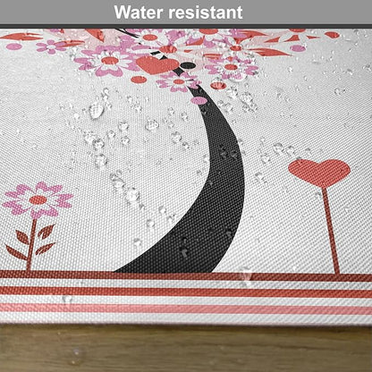 Ambesonne Valentine Place Mats Set of 8, Heart Shaped Tree Daisies Wildflowers Red Leaves Forest Romance Season Image, Washable Fabric Placemats for Dining Table, Placemat 8 pcs, Pink Red