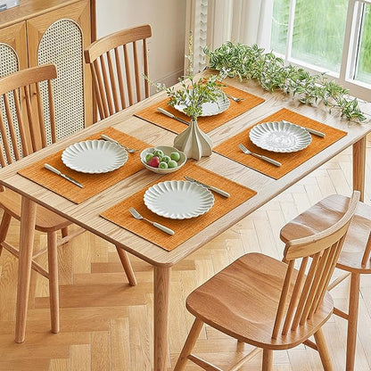 Softalker Faux Linen Placemats Set of 8-12 x 18 Inch, Heat Resistant Double Layered Durable Burlap Farmhouse Place Mats, Non-Slip Washable Rustic Table Mats for Dining, Kitchen, Party（Orange