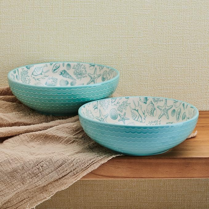Pfaltzgraff Venice Set of 2 Pasta Bowls, 8 Inch, Teal and White - Image 4