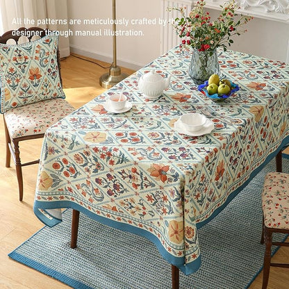 ISAENNE Designer Linen Elegant Small Square Tablecloth,Colorful Floral Bohemian Table Cloth,Wrinkle Resistant Decor Tablecloths for Dining Thanksgiving Kitchen Christmas,55"*55"-Floralsea A