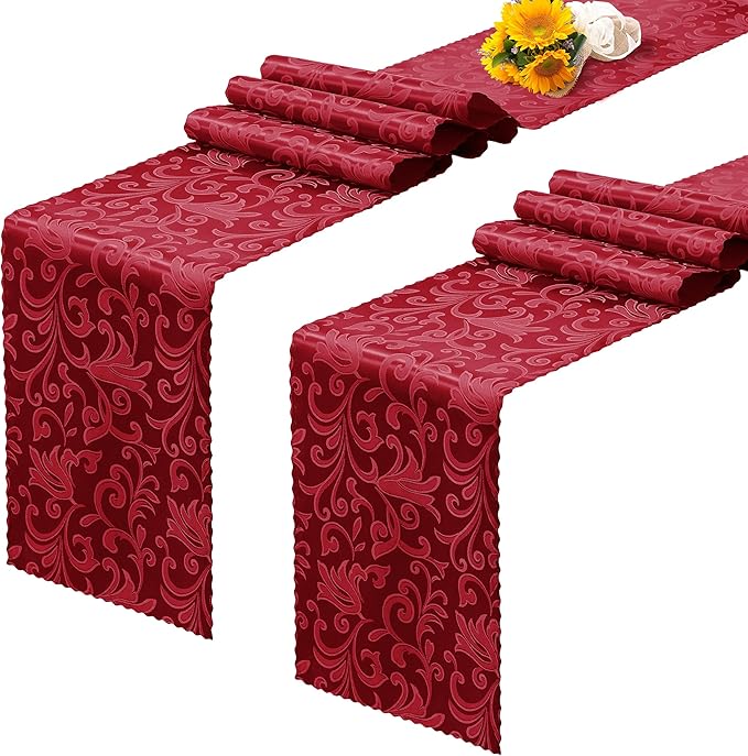RUDONG M Satin Table Runners, 12 x 108 Inch, 2 Pack | Long Silky Damask by RUDONG+M
