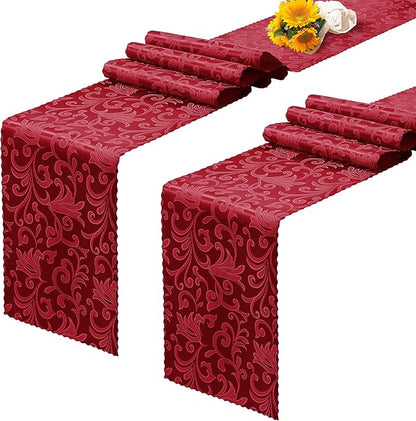 RUDONG M Satin Table Runners, 12 x 108 Inch, 2 Pack | Long Silky Damask by RUDONG+M