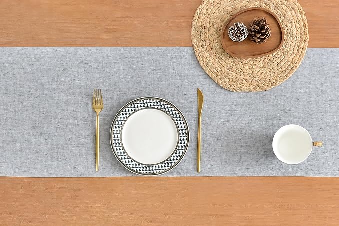 Wracra Linen Table Runner, Burlap Sliver Grey Table Runners 72 Inches Long | - Image 2