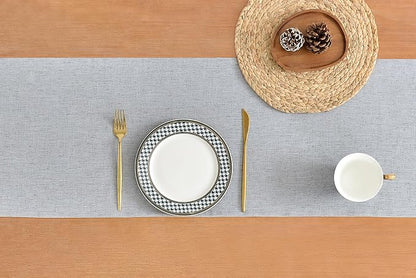 Wracra Linen Table Runner, Burlap Grey Table Runners 108 Inches Long | Rich - Image 2
