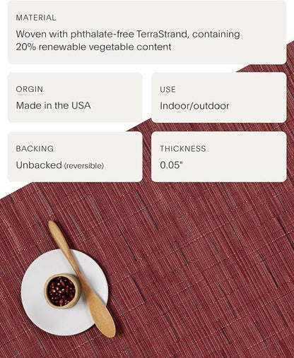 Chilewich Bamboo Placemats Set of 4 - Woven Oval Placemats - Reusable, Stain-Resistant, Indoor/Outdoor Tabletop Protection - 19" x 14" - Cranberry