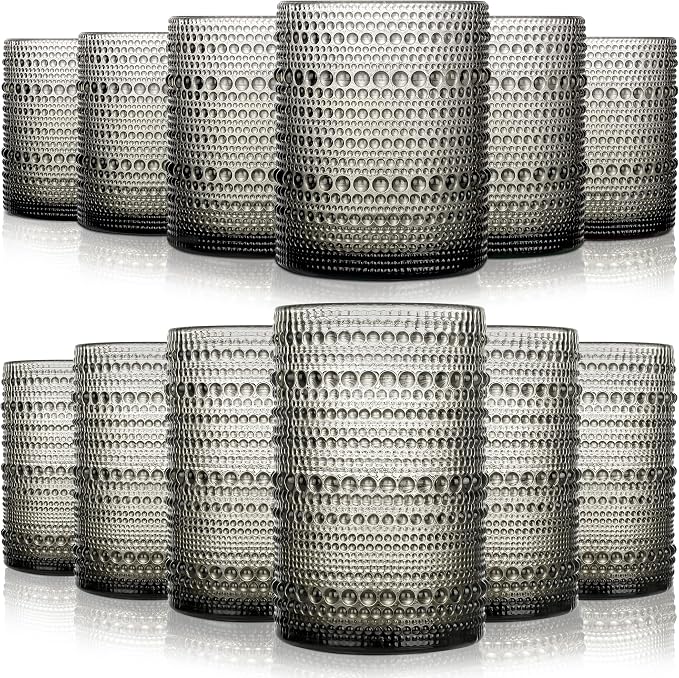 KMIGRUAN Hobnail Drinking Glasses Set of 12, 15Oz & 12Oz Cocktail Glasses | by KMIGRUAN