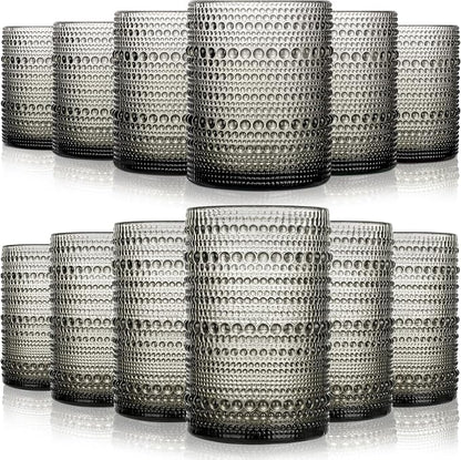 KMIGRUAN Hobnail Drinking Glasses Set of 12, 15Oz & 12Oz Cocktail Glasses | by KMIGRUAN