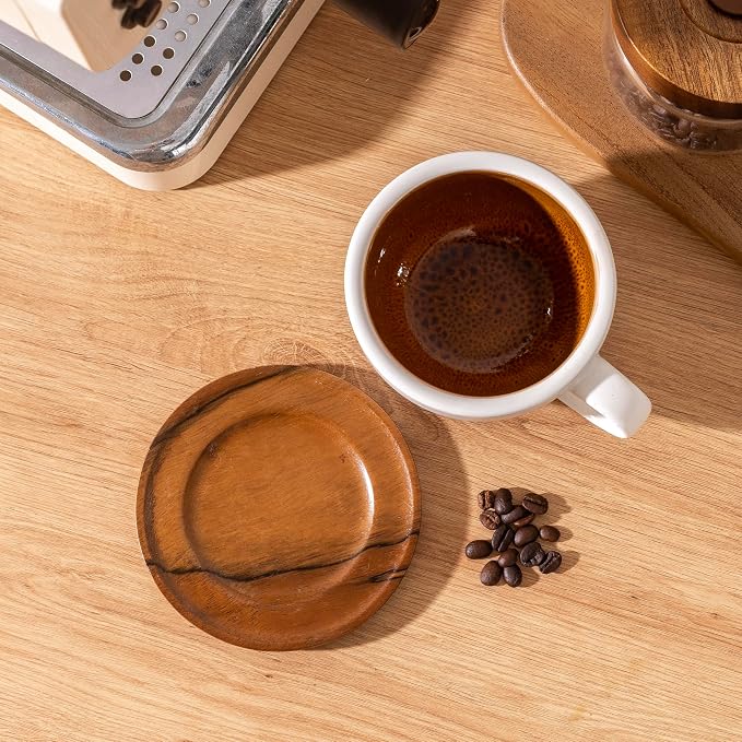 Ceramic Latte Coffee Cup with Wood Saucer Set of 1, Barista Cappuccino Latte - Image 5