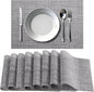Timeet Placemats Set of 8, Heat Resistant Non-Slip Place Mats, Durable Washable PVC Vinyl Woven Table Mats, Linen Textured Table Placemats for Dining Kitchen Resistant Easy to Clean(Gray)
