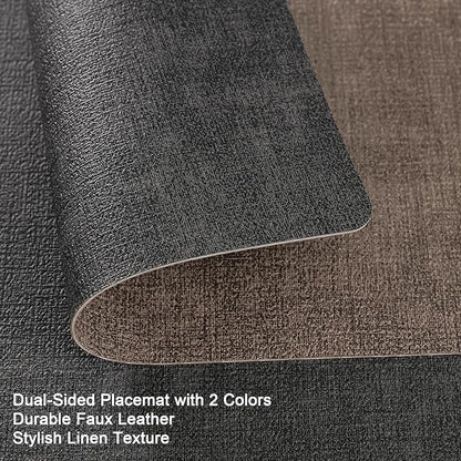 Myir JUN Placemats Dual Sided, Faux Leather Place Mats Set of 8 Indoor Placemat for Dining Table Non-Slip Washable Place Mat Heat Resistant Outdoor Table Mats (Set of 8, Gray Brown)