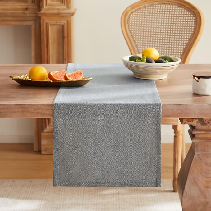 Rustic Cotton Linen Table Runner, 13x48 Inches Blue Ashes | Farmhouse Style - Image 4