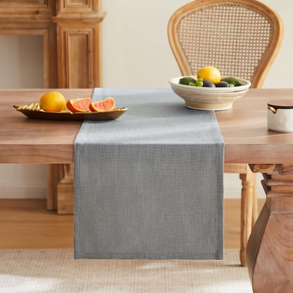 Rustic Cotton Linen Table Runner, 13x60 Inches Blue Ashes | Farmhouse Style - Image 4