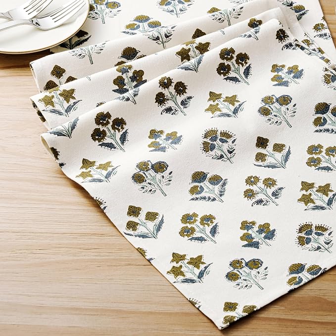 Block Print Floral Decorative Table Runners, 13x72 Inch Brown | 100% Organic - Image 6