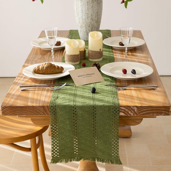 Keketoarrange Boho Macrame Table Runner 12x60 Inch | Woven Burlap Rustic Runner - Image 2