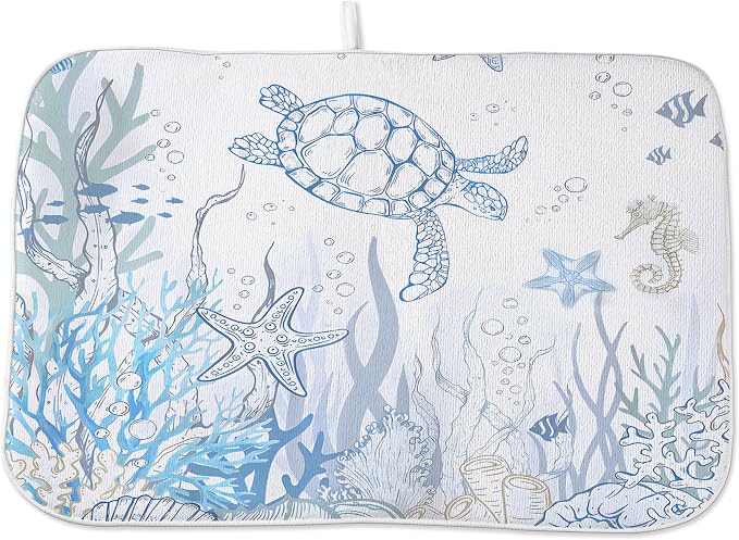 Nautical Coastal Dish Drying Mat by Unknown
