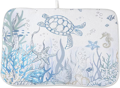 Nautical Coastal Dish Drying Mat by Unknown