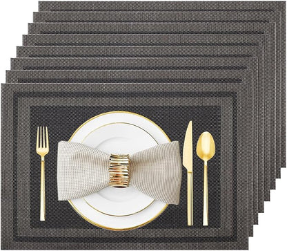 Black Gold Vinyl Placemats Set of 8, Heat Resistant Table Placemats | 18x12 by Uolr