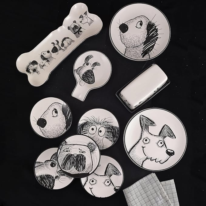 Bico Doodle Pawtrait Ceramic Salad Plates Set of 4, 8.75 Inch Dessert Plates - Image 5