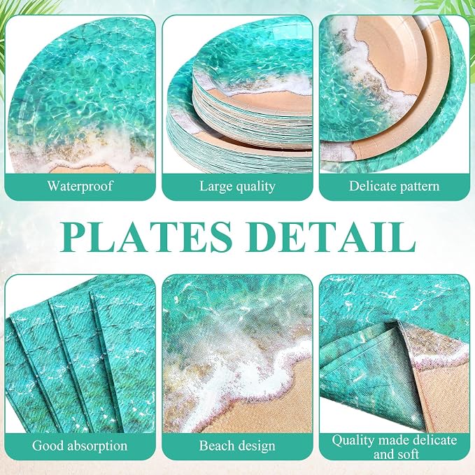 Funnymoom 250 Pcs Beach Party Decoration Ocean Waves Paper Plates Napkins and - Image 2
