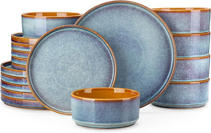 vancasso ONION Ceramic Plates and Bowls Sets, 18 Pieces Blue Dinnerware Sets by vancasso