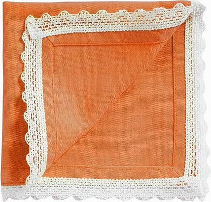 Fingercraft Dinner Cloth Napkin Cotton Linen Blend 12 Pack 12In Mitered Corners with Elegant Lace for Everyday Use Napkins Cloth are Pre Shrunk and Good Absorbency Rust