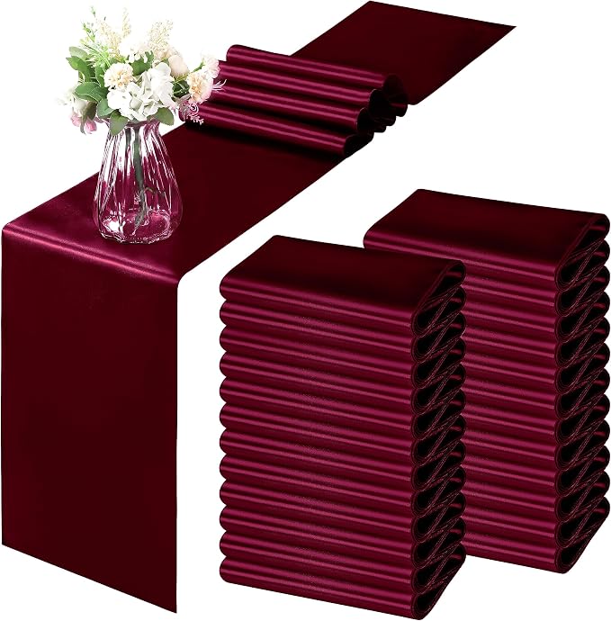 Horbaunal 24 Pack Burgundy Satin Table Runner 12 x 108 Inch | Smooth Table by Horbaunal
