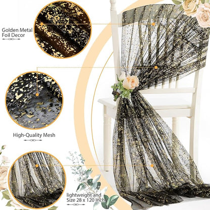SiinvdaBZX Black Gold Sheer Tulle Table Runner 120 Inch/10 Ft Long | Gauze - Image 4