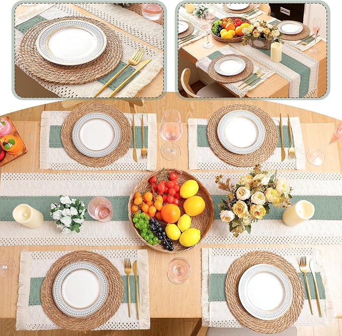 Boho Placemats 4/6/8 Set of Round Woven Placemat Macrame Style Bicolor - Image 6