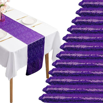 12 Packs 12 X 72 Inch Purple Sequin Table Runner Glitter Dining Table Runner by Fivenl