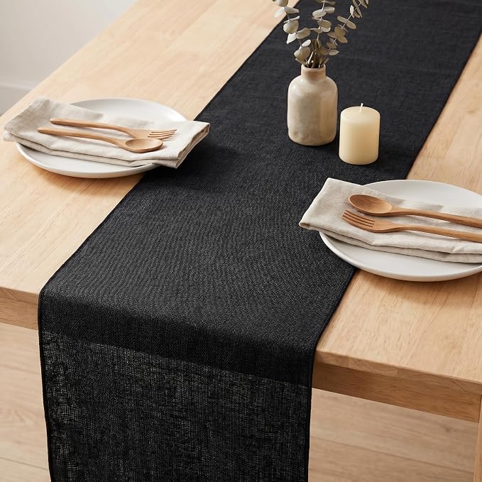 Black Burlap Table Runners 2 Packs 13x108 Inch Rustic Boho Table Runner | - Image 2