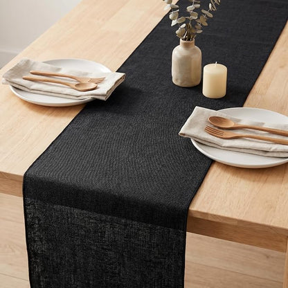 Black Burlap Table Runners 2 Packs 13x108 Inch Rustic Boho Table Runner | - Image 2