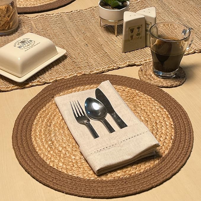 Verona Round Woven Jute Cotton Placemat, 14 Inch | Braided, Natural Jute - Image 7