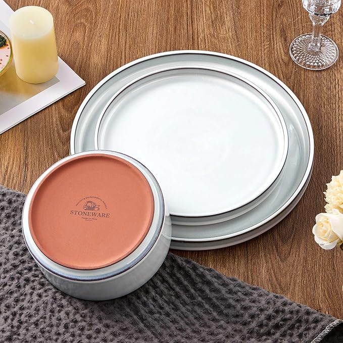 LIANYU 18 PCS Dinnerware Sets for 6, Stoneware Dinner Plates and Bowls Set | - Image 3
