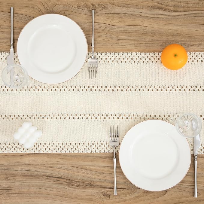 Boho Cream Table Runner, 12x108 Inches | Tassels, Summer Farmhouse, Woven - Image 2