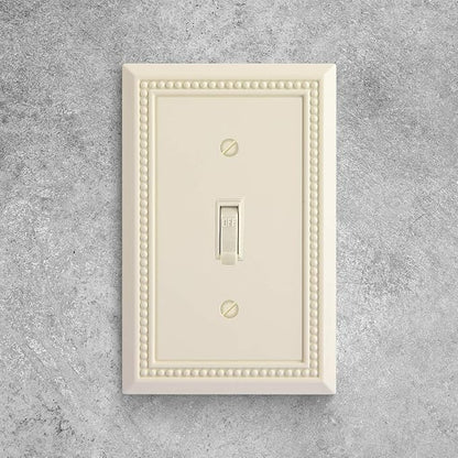 Henne Bery Sunken Pearls Heavy Duty Decorative Wall Plate Switch Plate Outlet Cover, Durable Solid Zinc Alloy (Single Toggle 3PK, Light Almond)