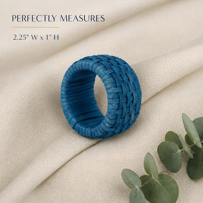 Artisan Cane Napkin Rings Set of 12, Earthy Woven Dinner Napkin Holders - Image 4