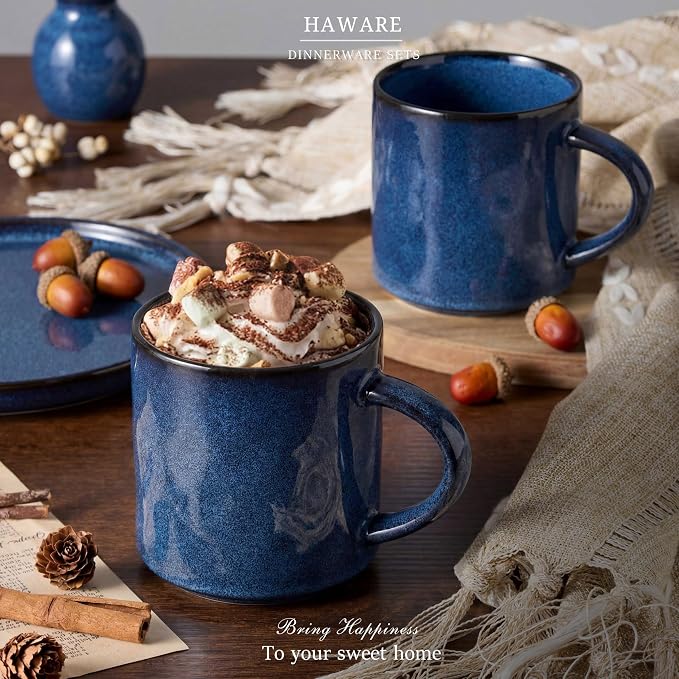 HaWare Coffee Mugs Set of 4, 14 Ounce, Starry Blue | Stoneware Latte Cups - Image 7