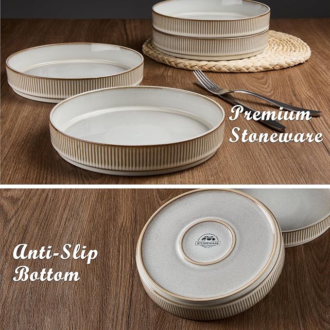 E-far Pasta Bowls Set of 6, 35oz Large Salad Bowl Plate - Image 6