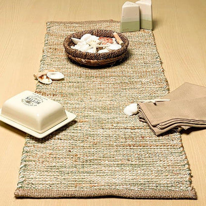 Natural Jute Table Runner, 13x36 Inch, Sage Green-White | Vintage Boho Rustic - Image 8