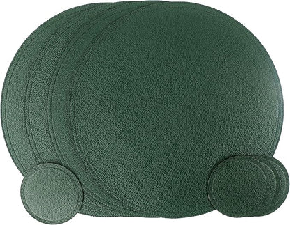 Set of 8 Faux Leather Round Placemats and Coasters, Disko Table Mats and Drink - Image 6