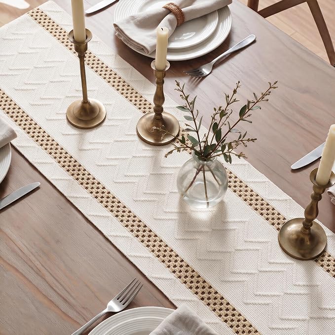 Artoid Mode Burlap Brown Stripe Woven Rustic Table Runner 12x108 Inch | Holiday - Image 4