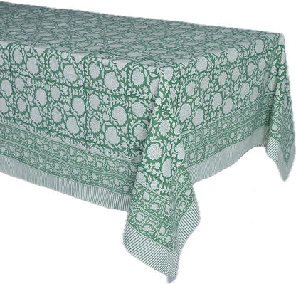 ATOSII Shalimar Green 100% Cotton Square Fall Tablecloth, Handblock Floral Table Cloth Linen for Kitchen Dining I Parties Wedding Outdoors Christmas Thanksgiving I Fall Home Decor 60 X 60 Inches