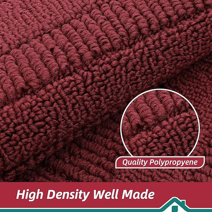 BEQHAUSE 24x36 Inch Kitchen Rug Mat Durable Kitchen Rugs Non-Slip Washable Absorbent Kitchen Mats for Floor Dirt-Resistant Semicircular Kitchen Mat (Red)