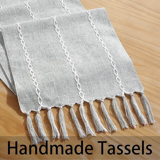 Rustic Boho Table Runner, Linen Table Runner, Farmhouse Table Runners 90 Inches - Image 8