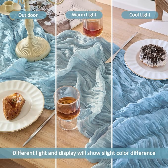 Dusty Blue Cheesecloth Table Runner 120inch Boho Gauze Home Decor | 120 Inch - Image 5