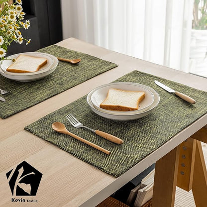 Kevin Textile Christmas Placemats, Set of 4 Heat-Resistant Placemats for Kitchen Table, Washable Durable Linen Table Mats Woven Placemats (4 Pcs, 13"x19", Peridot Green)